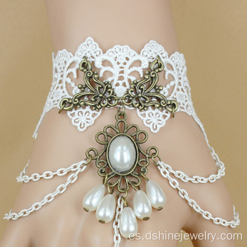 Moda aleación de Retro pulseras de piedras preciosas de encaje italiano con anillo